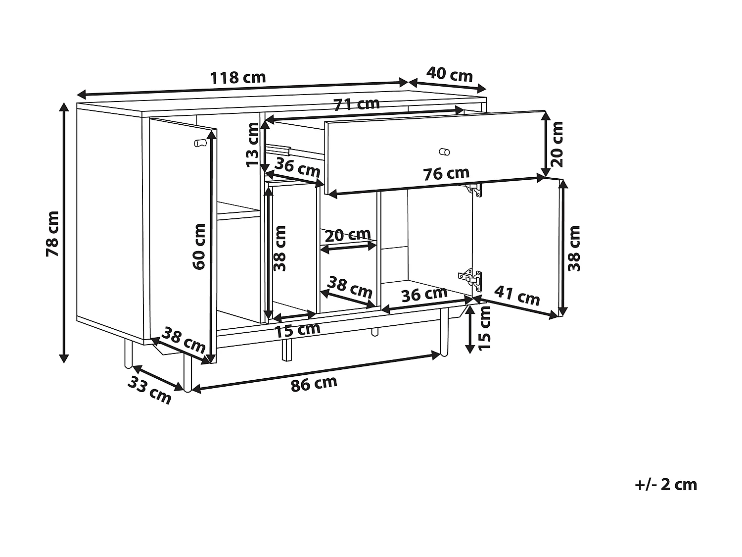 Dressoir met 2 deuren ITACA Bruin/wit
