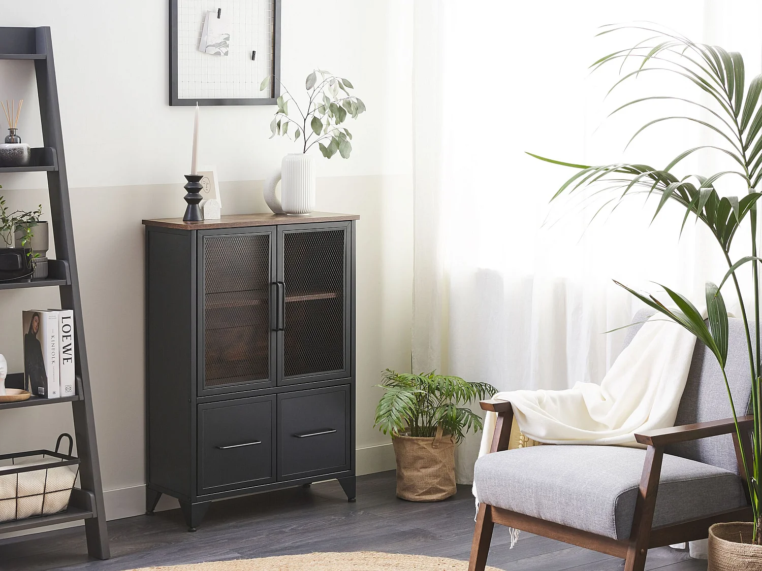 Aparador 4 puertas madera oscura/negro VINCE