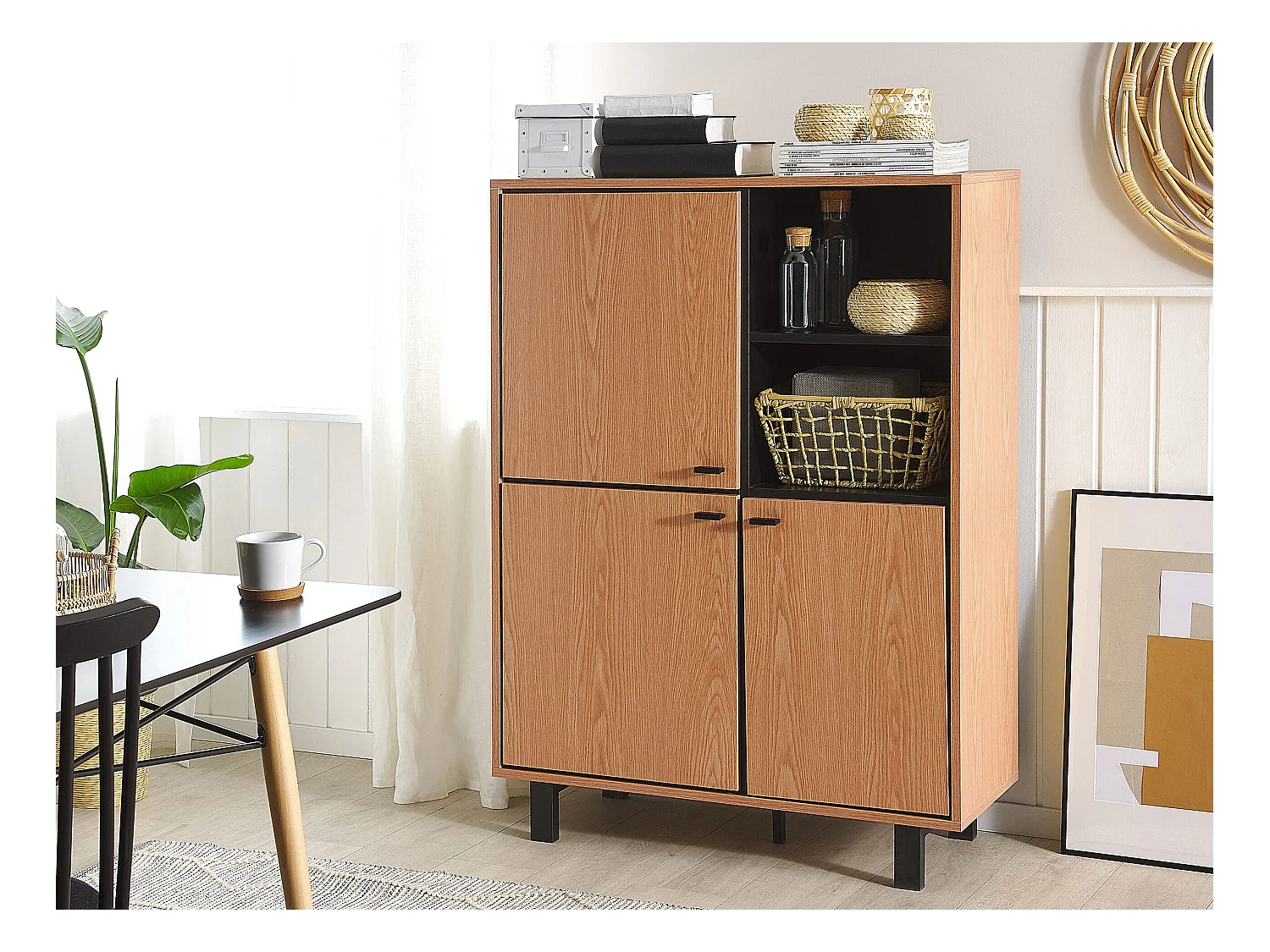 Rechteckiges Sideboard mit Retro Charme hellbraun 3 Türen 1 Fach Paramount