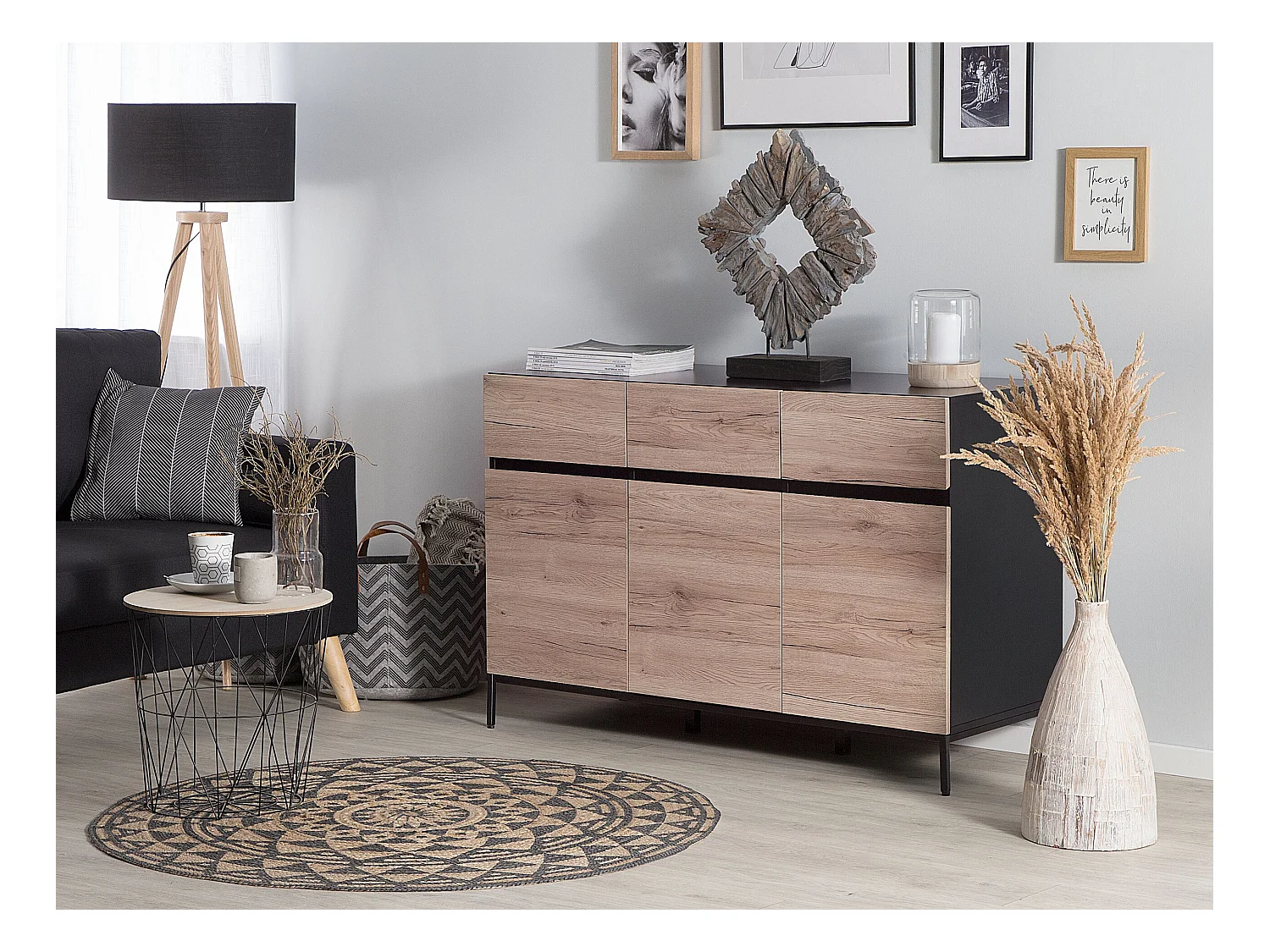 Commode hout/metaal lichtbruin/zwart SYDNEY