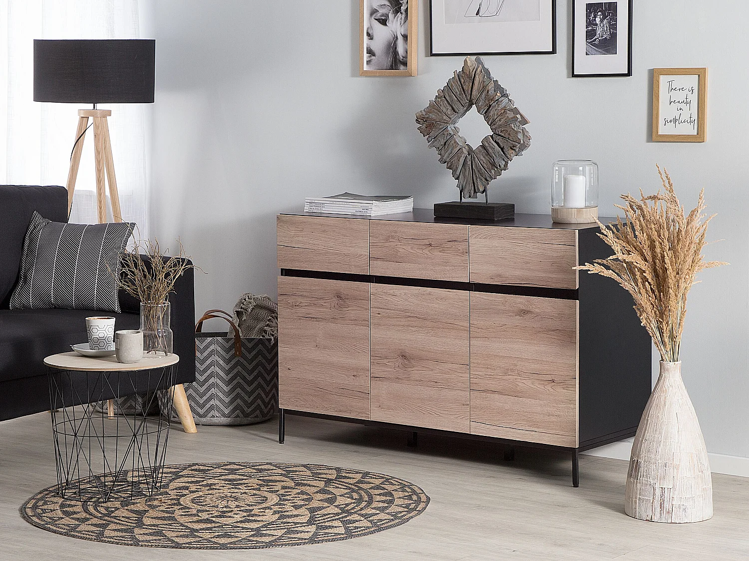 Commode hout/metaal lichtbruin/zwart SYDNEY