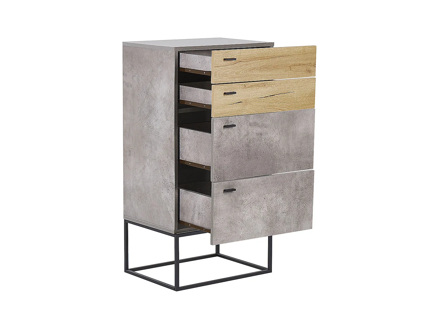 Industrielle Kommode mit 4 Schubladen Betonoptik grau Metallbeine schwarz Acra