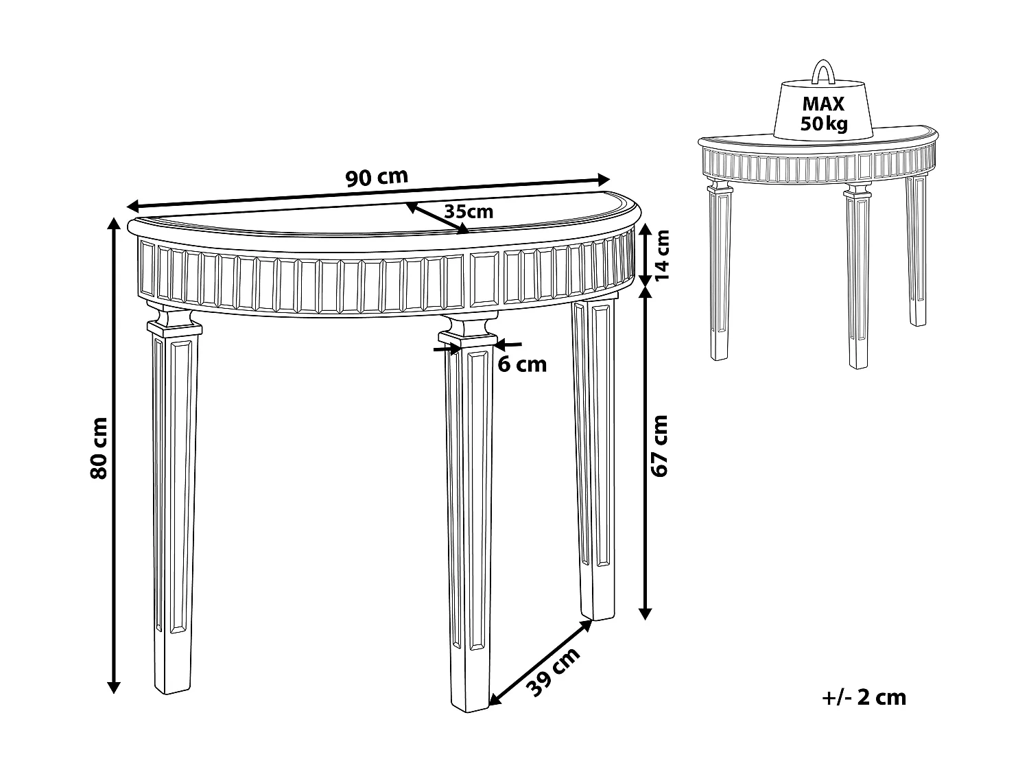 Consoletafel TOULOUSE Spiegelend zilver