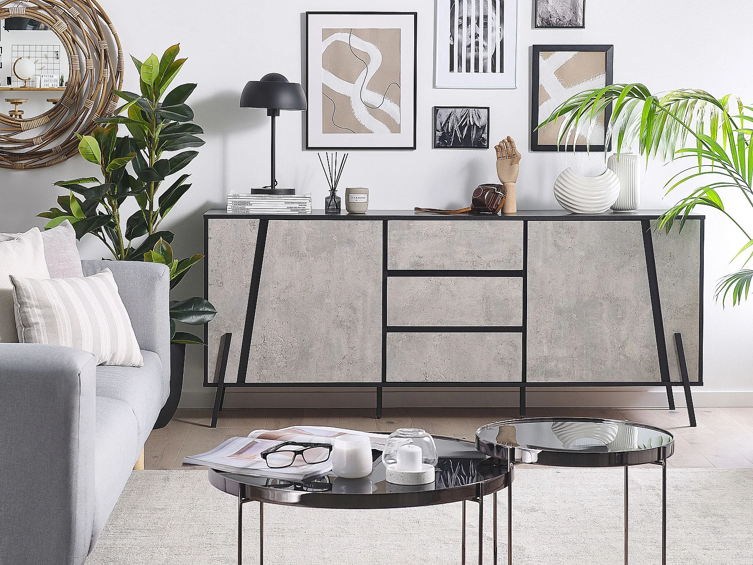 Modernes Sideboard Betonoptik/schwarz Blackpool