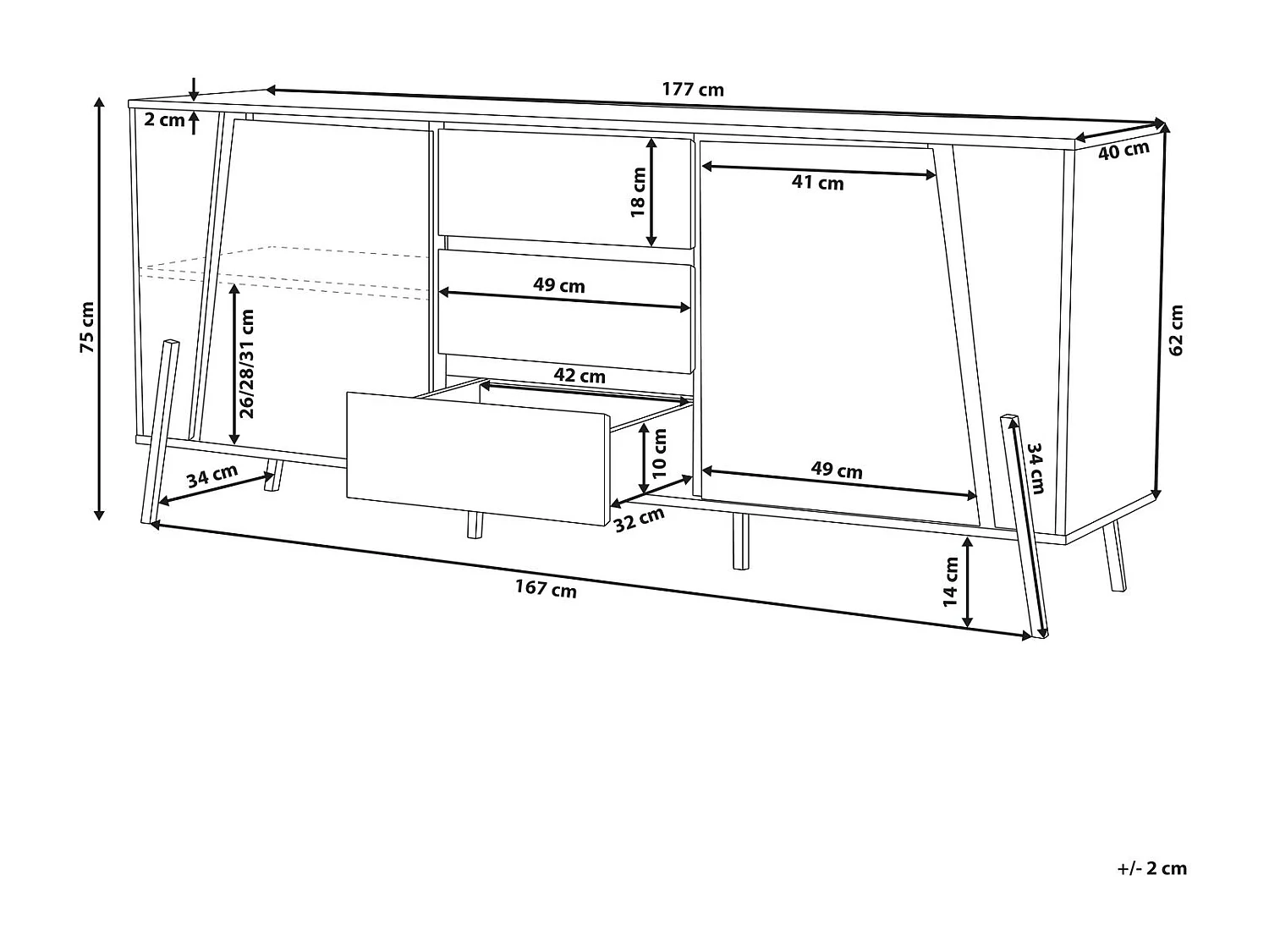 Credenza a 2 ante BLACKPOOL Grigio effetto cemento