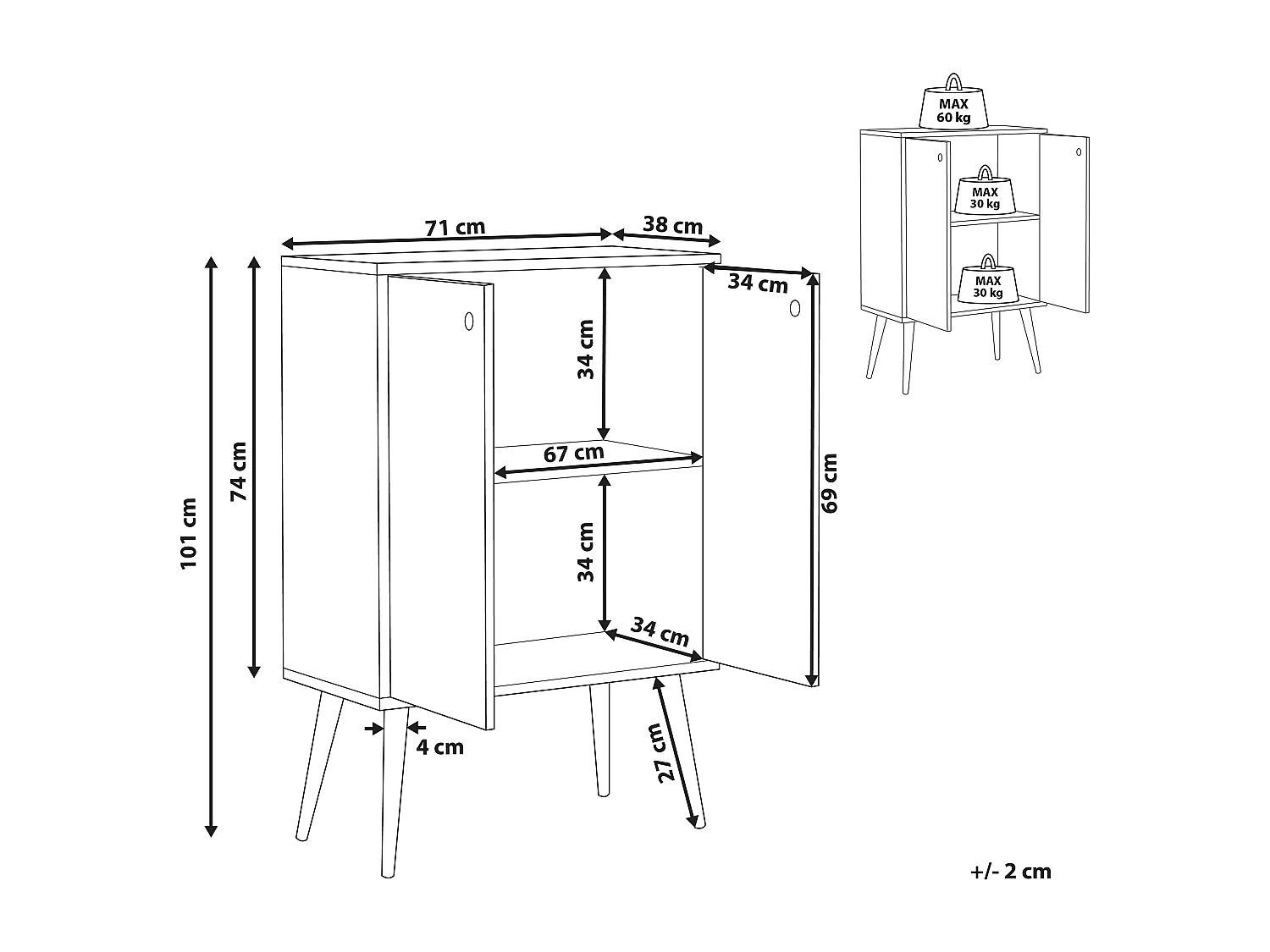 Praktisches Sideboard hellbraun 2 Türen Gummibaumholz minimalistisch Chandler