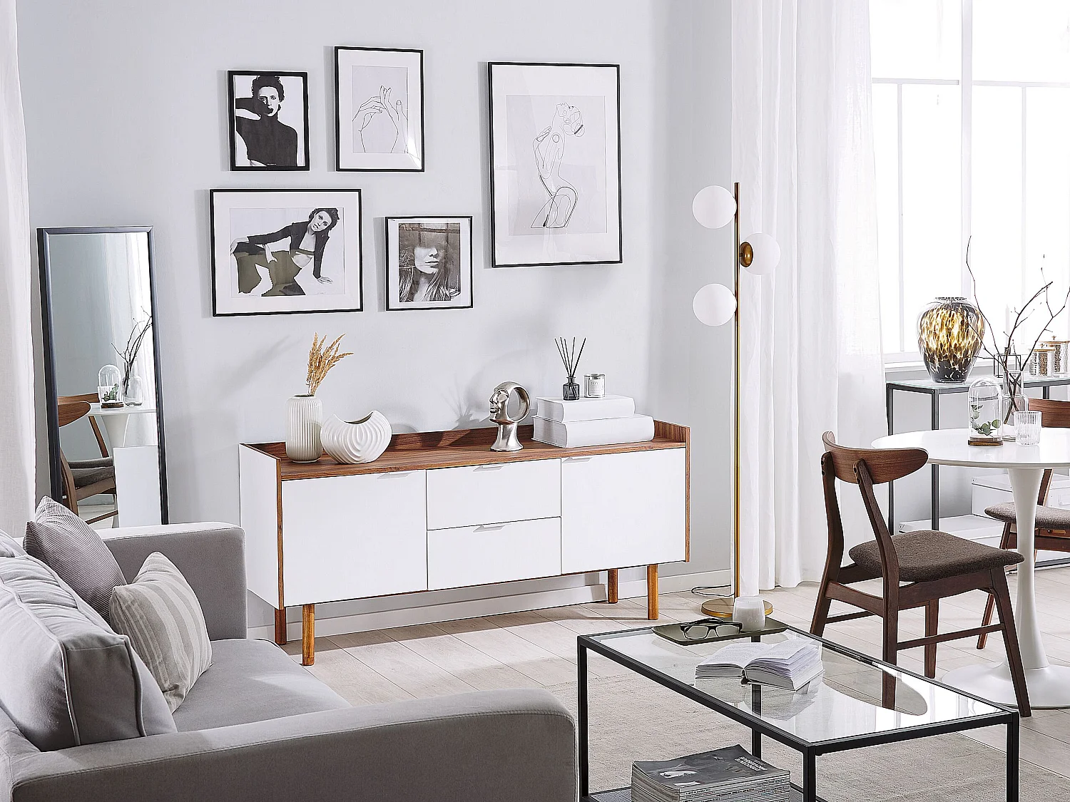 Sideboard weiß / dunkler Holzfarbton 2 Schränke 2 Schubladen MADERA