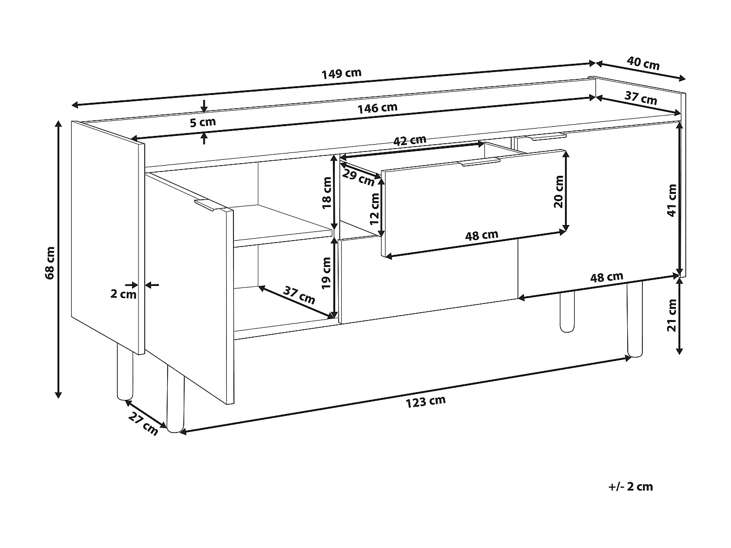 Sideboard weiß / dunkler Holzfarbton 2 Schränke 2 Schubladen MADERA