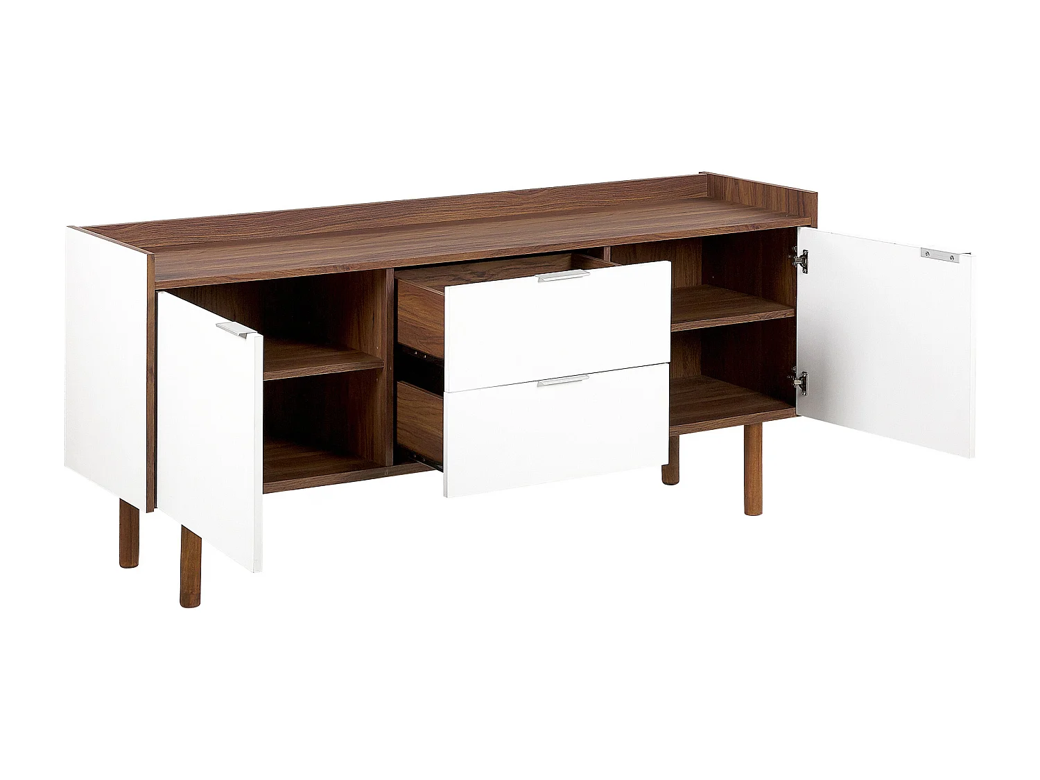Sideboard weiß / dunkler Holzfarbton 2 Schränke 2 Schubladen MADERA