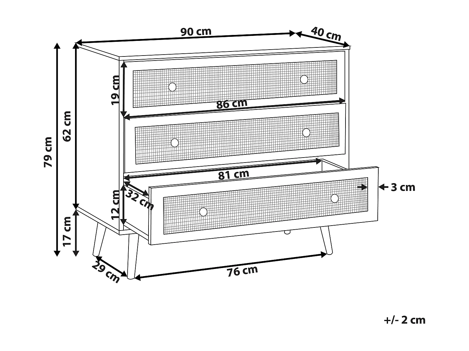 Cómoda 3 gavetas PONCA Castanho claro