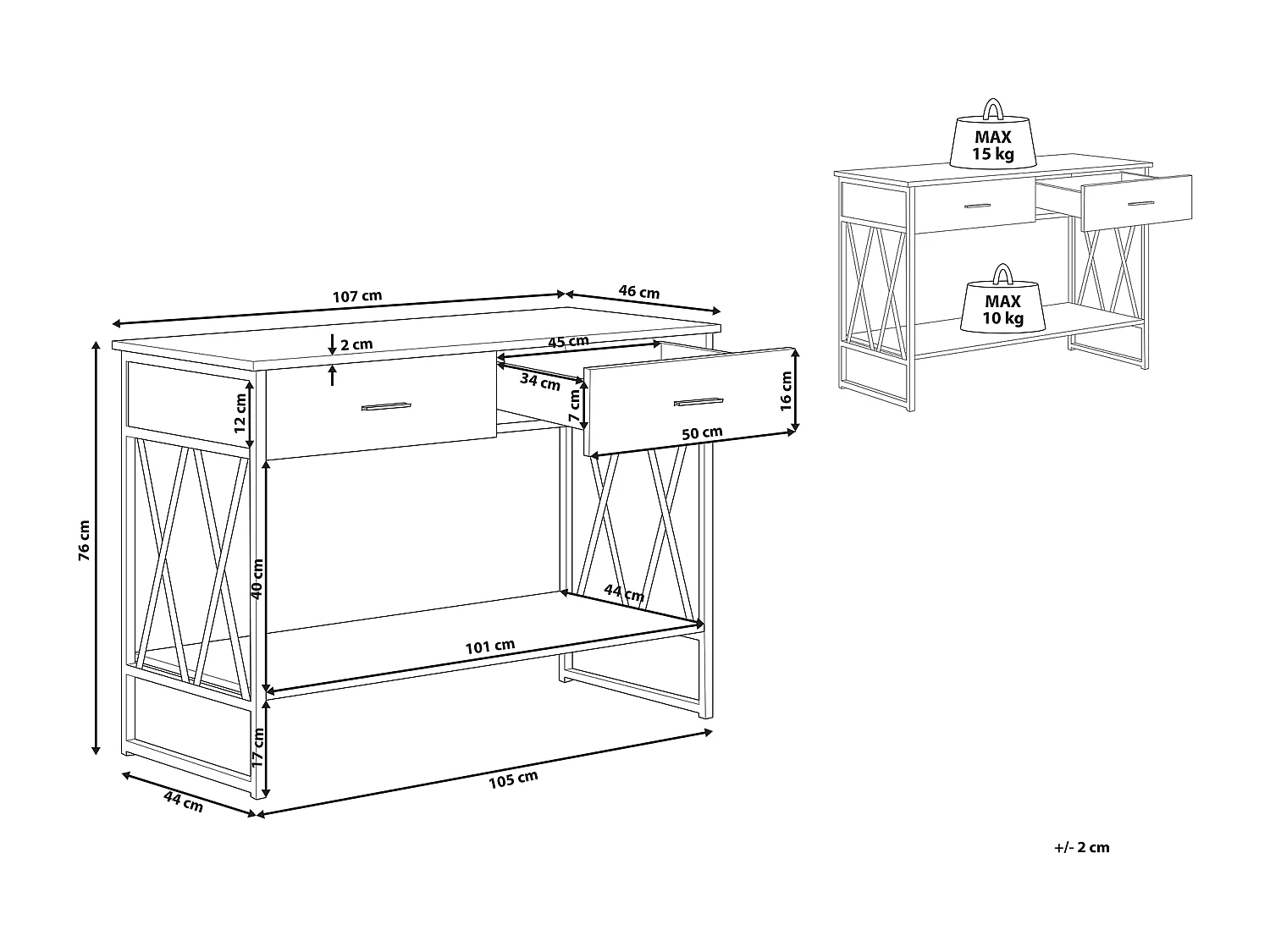 Praktischer Konsolentisch Holzoptik dunkelbraun 2 Schubladen Industrie Ayden