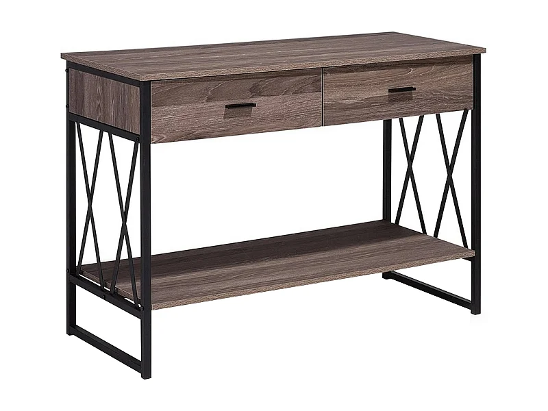 Praktischer Konsolentisch Holzoptik dunkelbraun 2 Schubladen Industrie Ayden