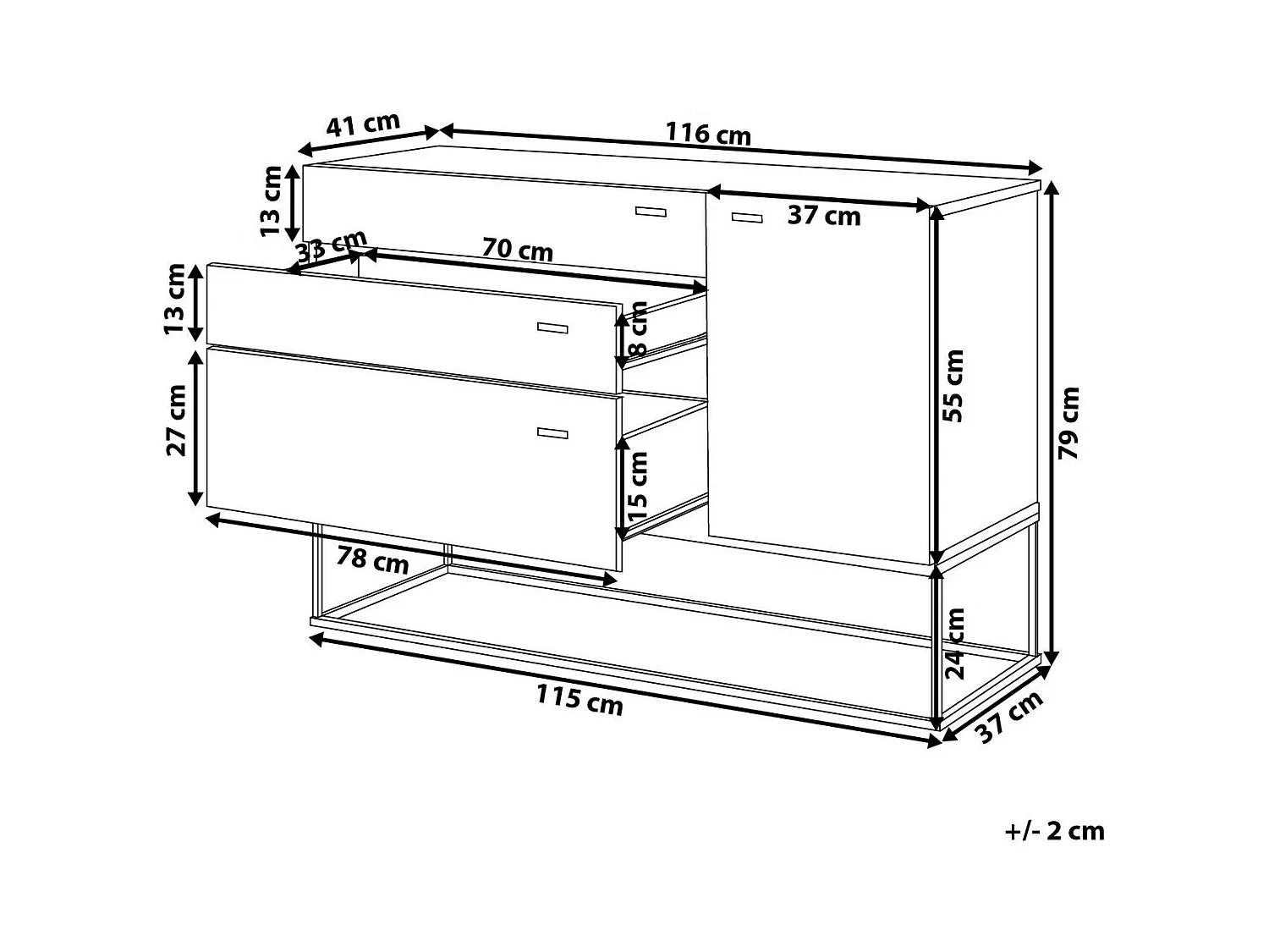 Credenza a 3 cassetti in legno chiaro e grigio ARIETTA