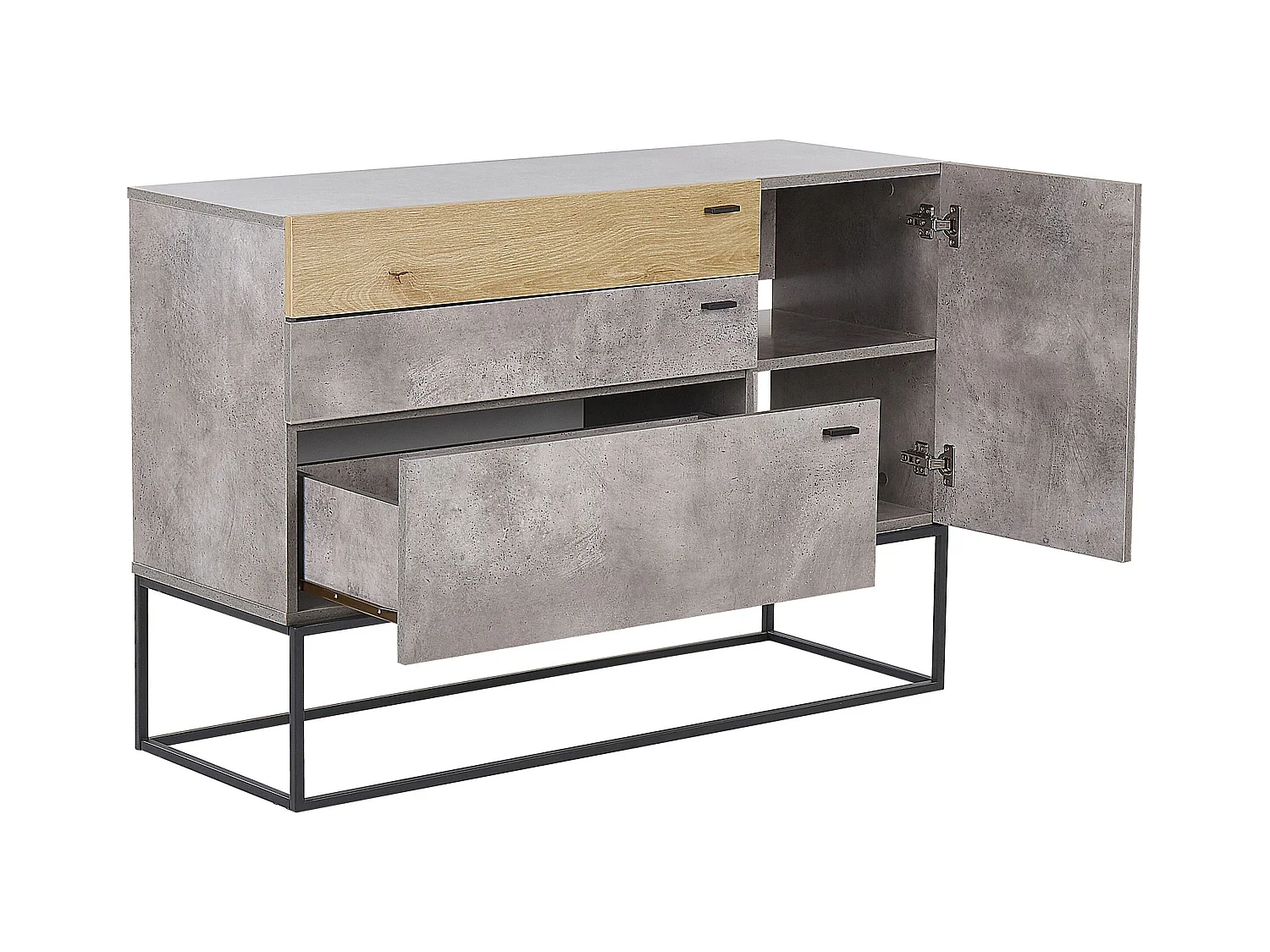 Credenza a 3 cassetti in legno chiaro e grigio ARIETTA