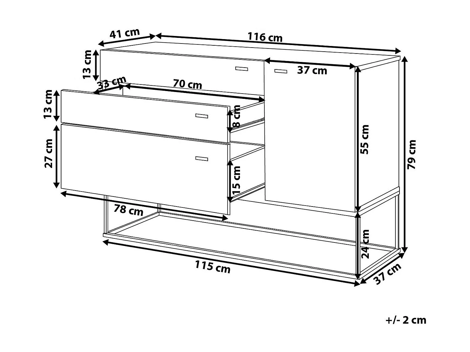 Credenza a 3 cassetti in legno chiaro e grigio ARIETTA