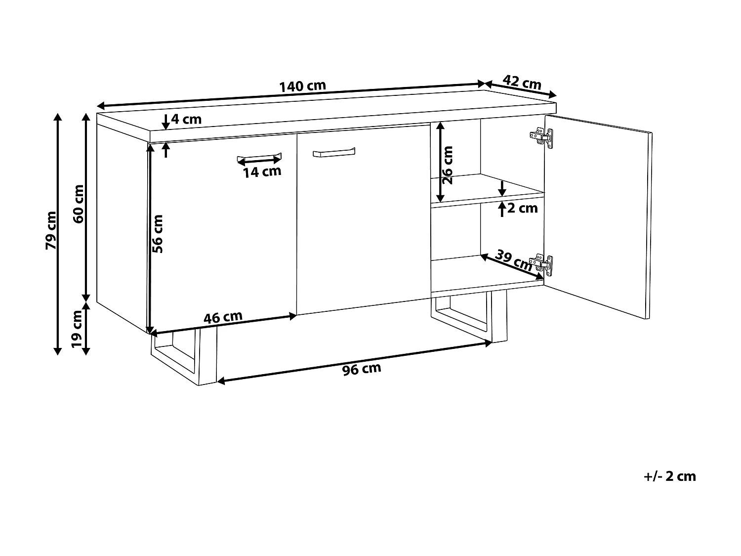 Modernes Sideboard mit 3 Türen heller Holzfarbton Industrieller Stil Timber