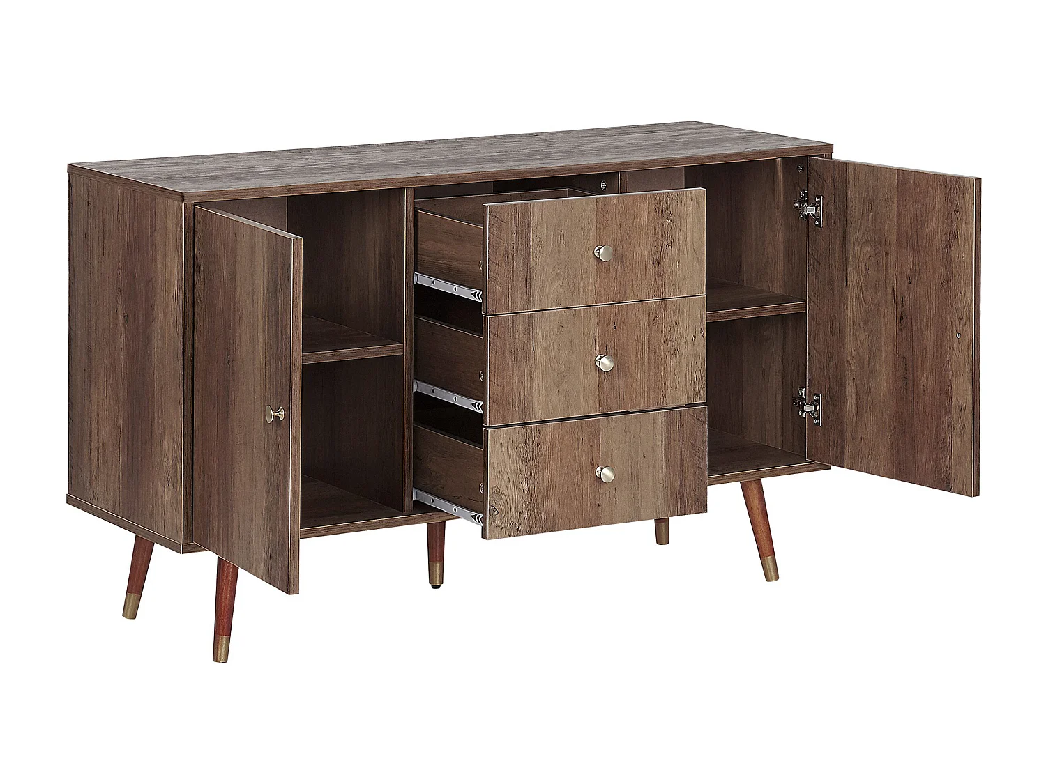 Modernes TV Lowboard heller Holzfarbton mit 3 Schubladen und 2 Schränken Ulika