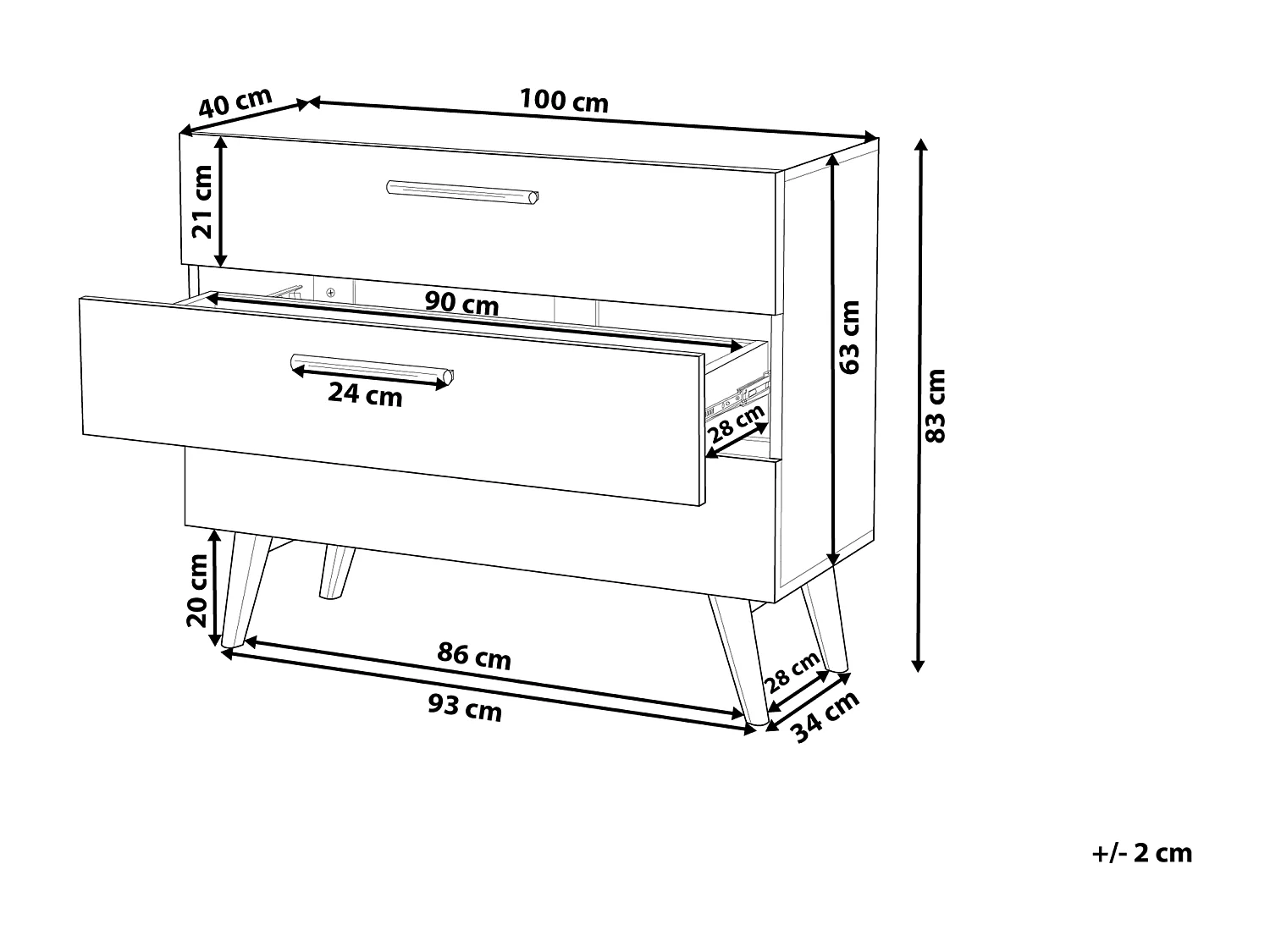 Ladekast 3 lades SALEM Wit