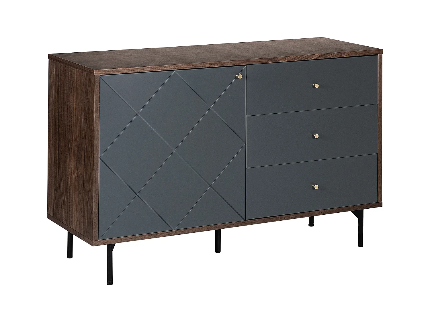 Modernes Sideboard grau/dunkler Holzfarbton mit Tür und 3 Schubladen Palmer