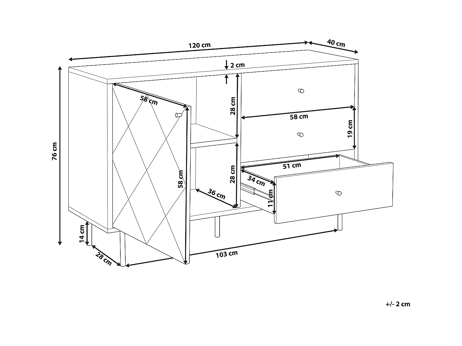 Modernes Sideboard grau/dunkler Holzfarbton mit Tür und 3 Schubladen Palmer