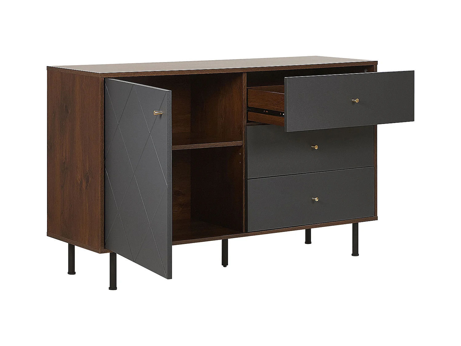 Modernes Sideboard grau/dunkler Holzfarbton mit Tür und 3 Schubladen Palmer