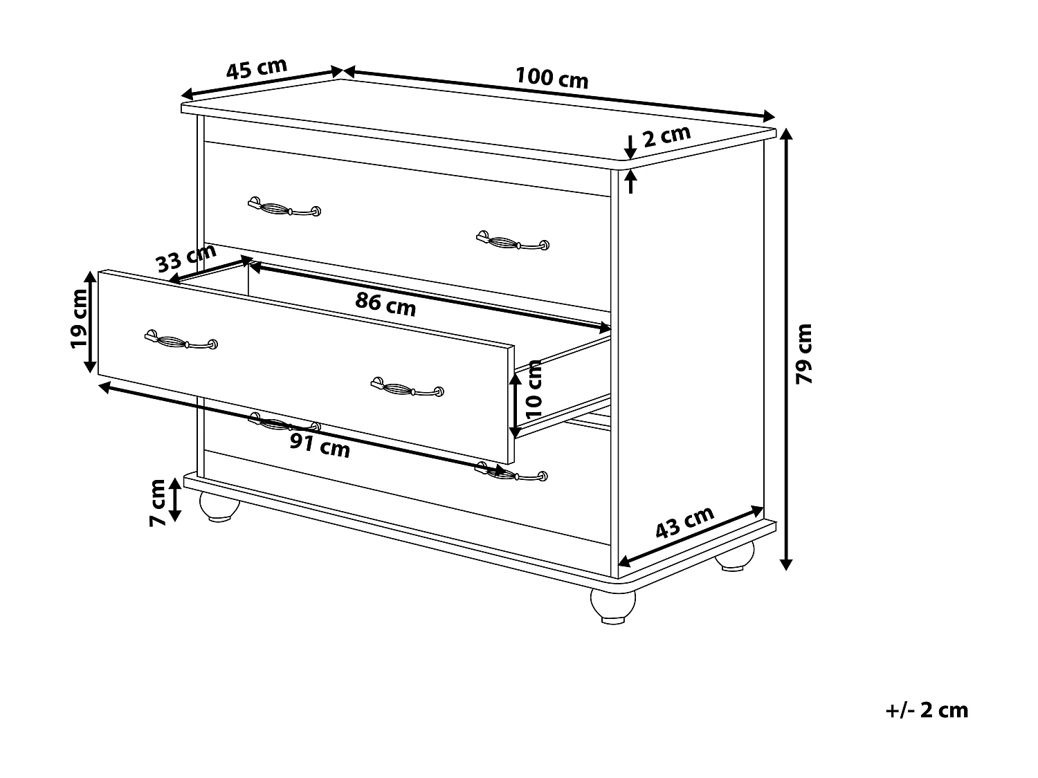 Stilvolle Kommode 3 Schubladen Holzfurnierte MDF-Platte weiß Evertt