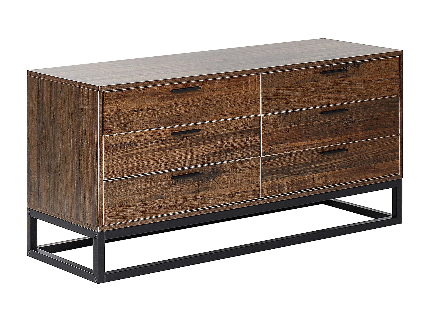 Kommode dunkler Holzfarbton / schwarz 6 Schubladen DELTA