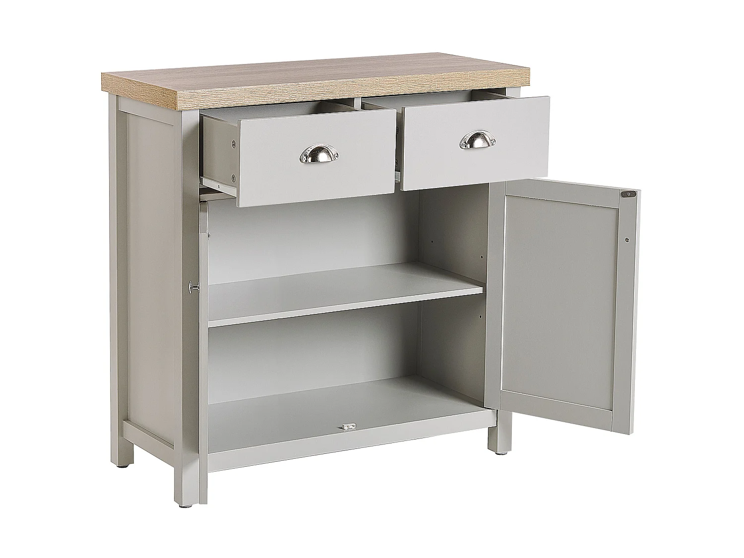 Commode 2 portes gris et bois clair CLIO