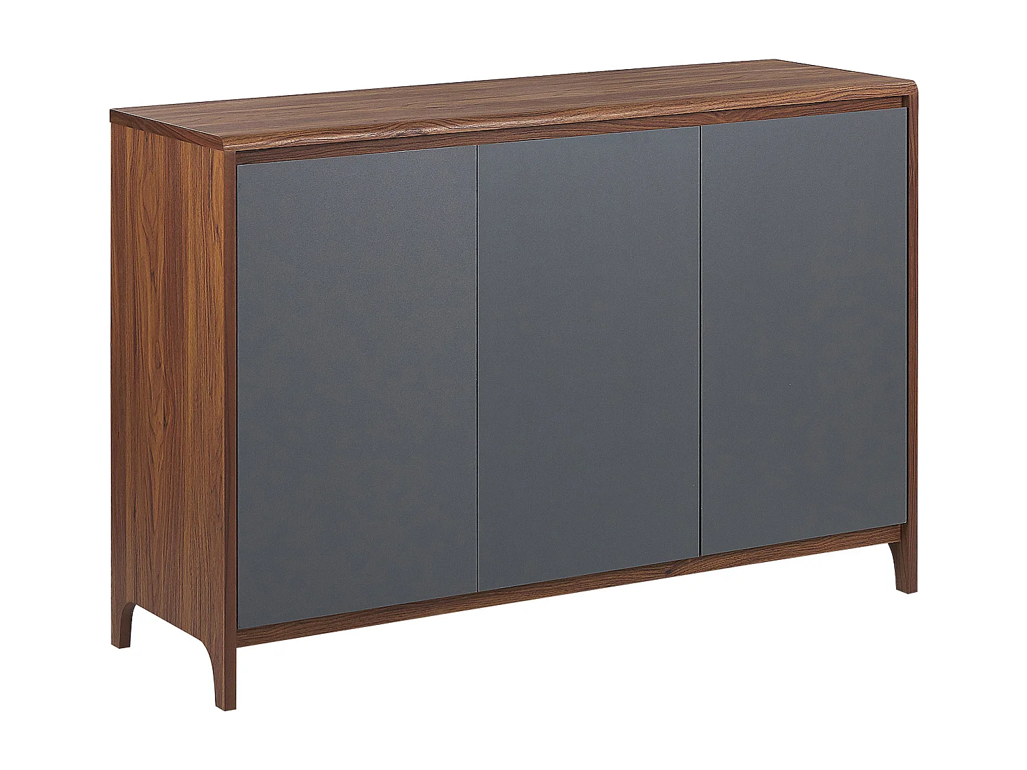 Halbhohes Sideboard dunkler Holzfarbton / grau mit 3 grifflosen Türen Medfort