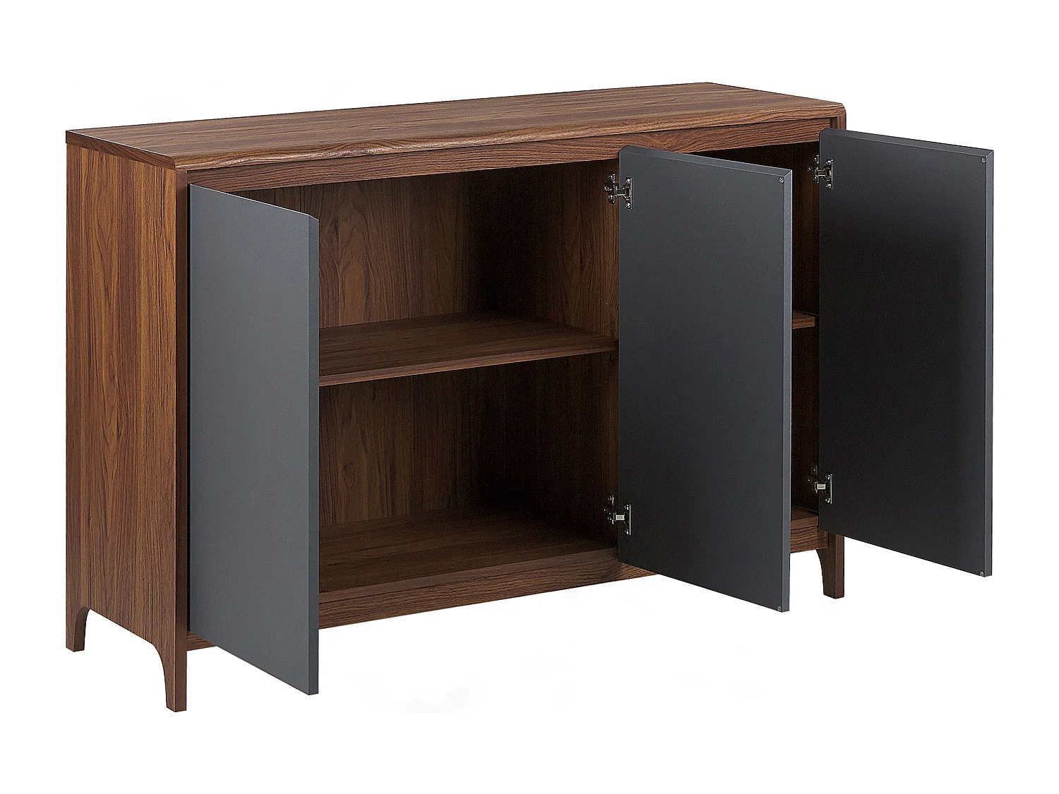 Halbhohes Sideboard dunkler Holzfarbton / grau mit 3 grifflosen Türen Medfort