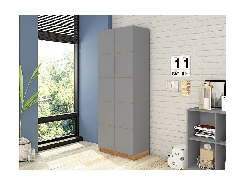 Armoire 2 Portes Grise 10 Niches L 68 H 180.7 P 37.6 cm