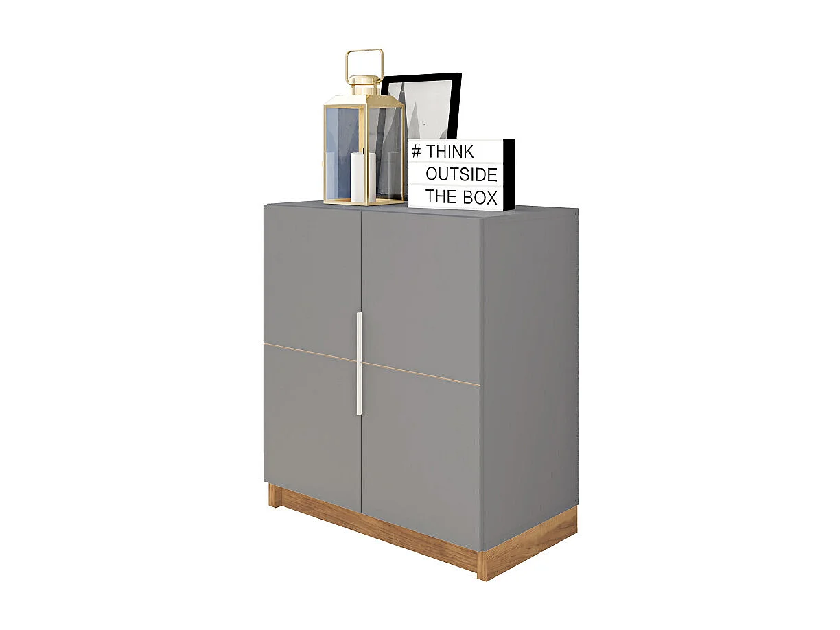 Buffet Bas 2 Portes Gris Mat 4 Niches L 68 H 76 P 37.6 cm