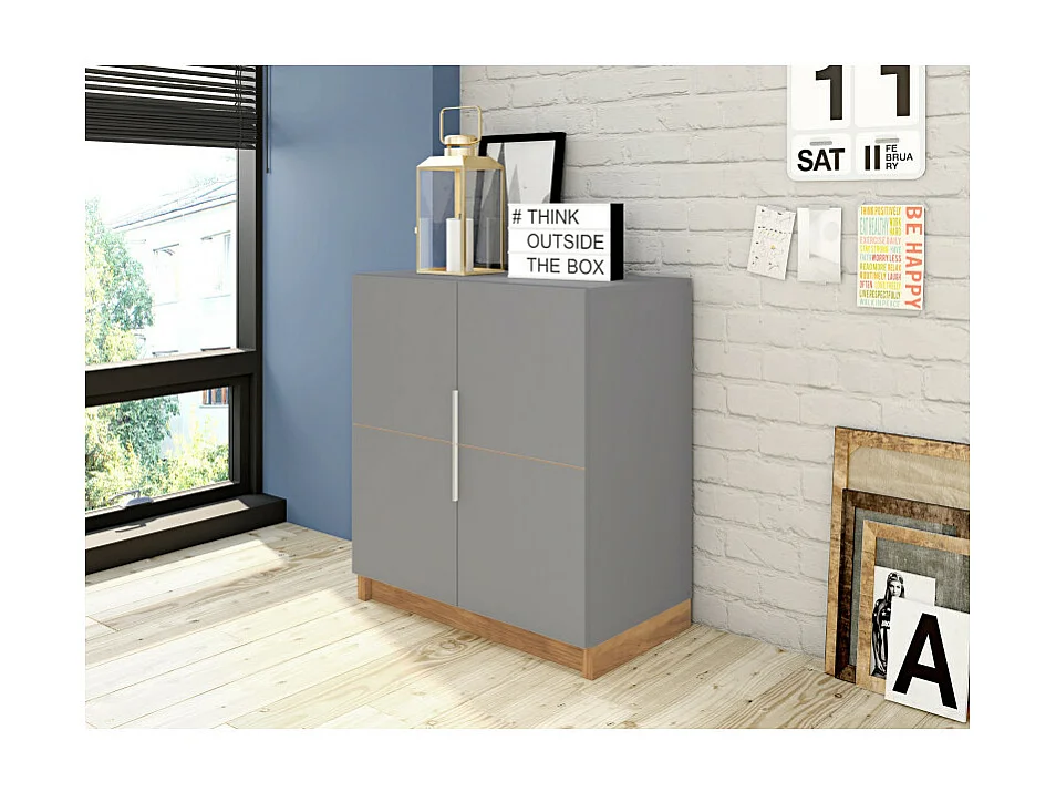 Buffet Bas 2 Portes Gris Mat 4 Niches L 68 H 76 P 37.6 cm