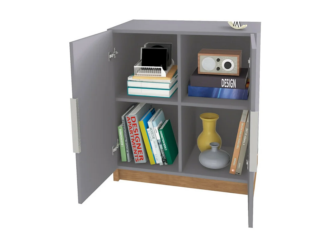 Buffet Bas 2 Portes Gris Mat 4 Niches L 68 H 76 P 37.6 cm
