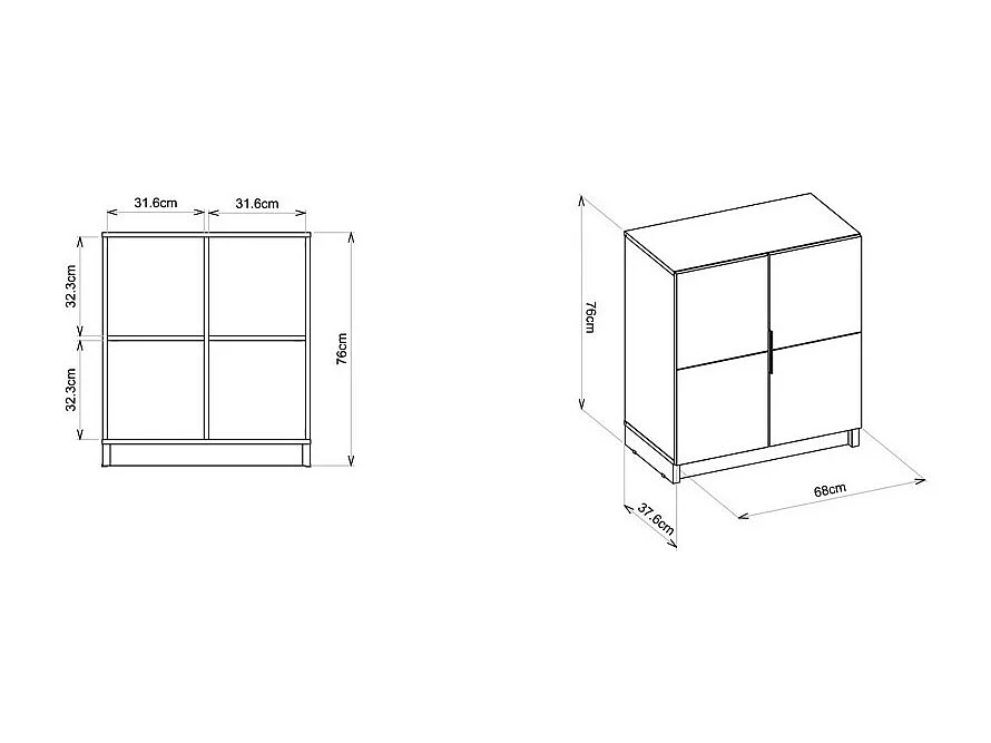 Buffet Bas 2 Portes Gris Mat 4 Niches L 68 H 76 P 37.6 cm