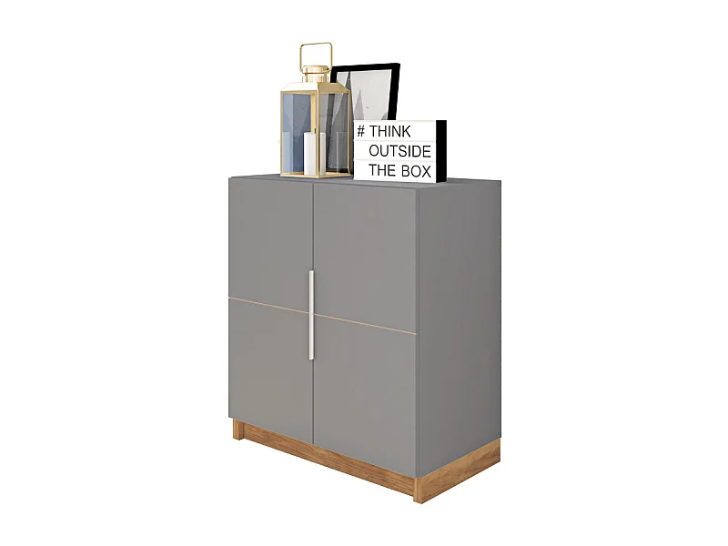 Buffet Bas 2 Portes Gris Mat 4 Niches L 68 H 76 P 37.6 cm