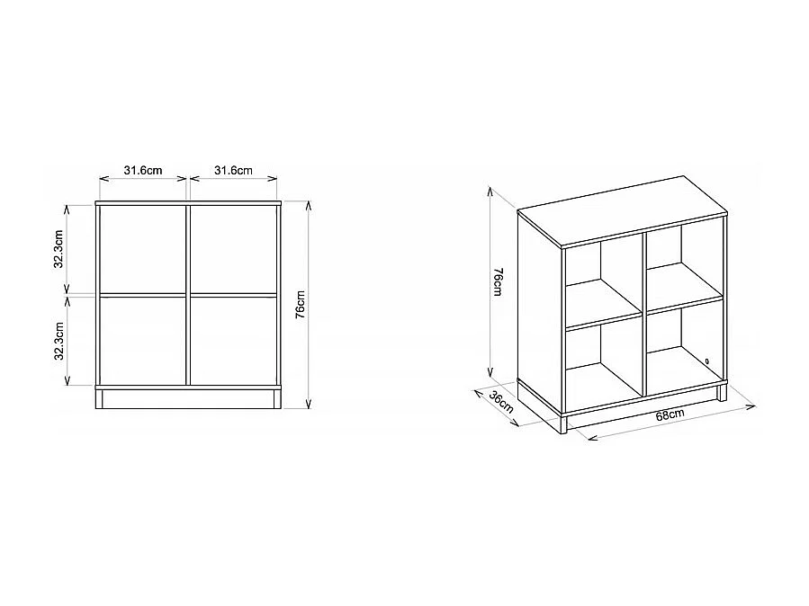 Rayonnage Blanc 4 Niches L 68 H 76 P 36 cm