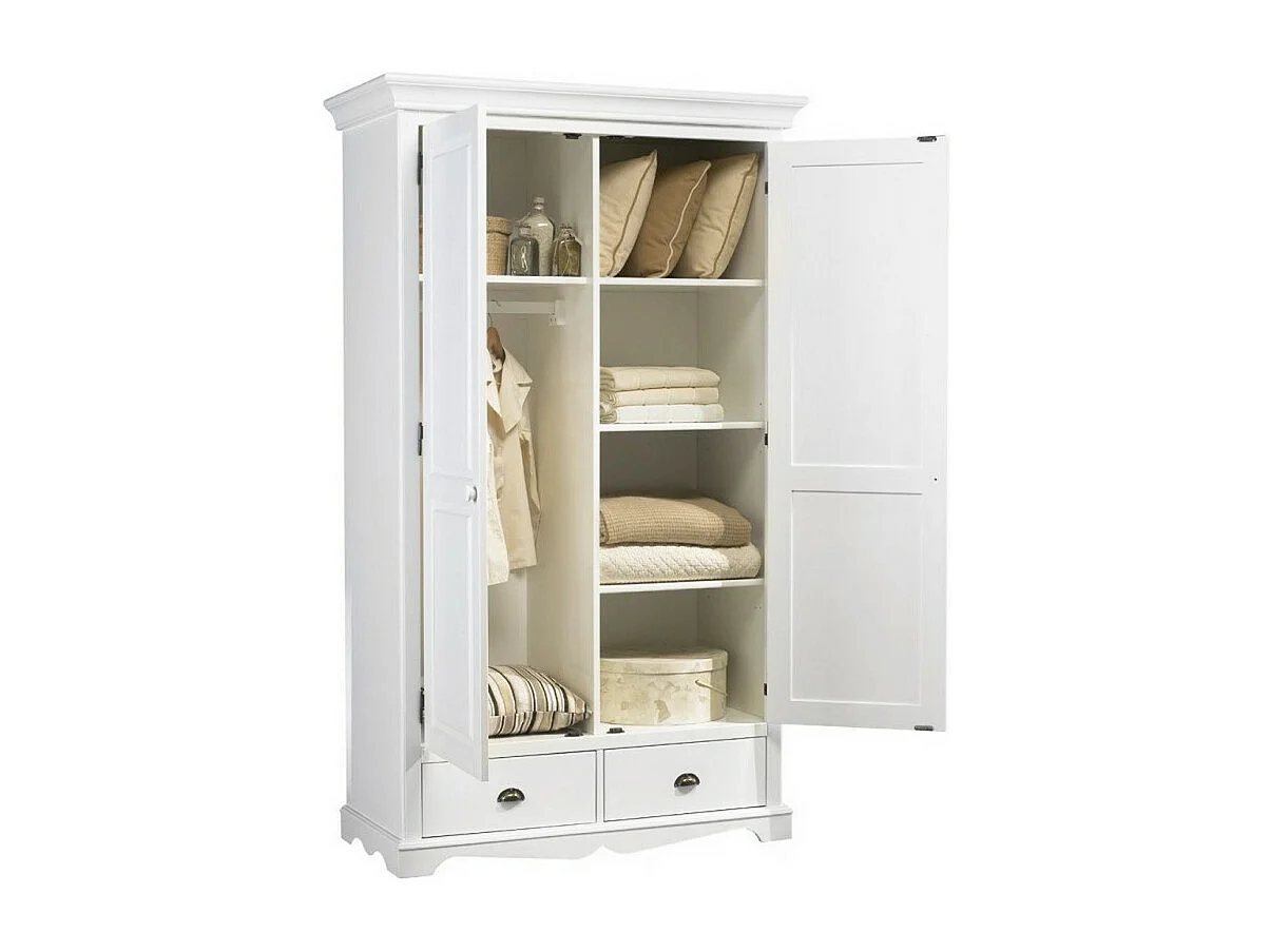 Armoire Penderie Blanche 2 Portes 2 Tiroirs