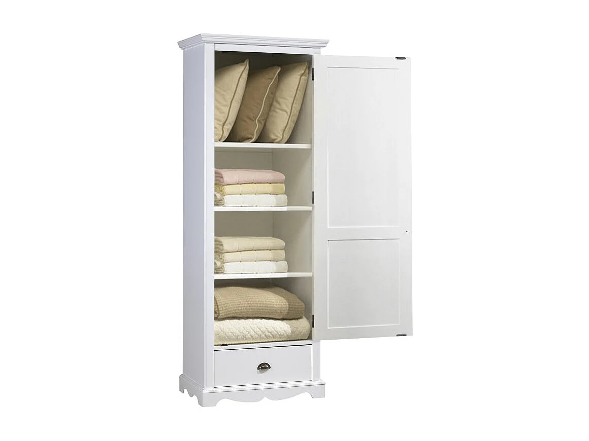 Armoire Bonnetière Blanche Style Anglais 1 Porte 1 Tiroir L 70 H 186 P 42 cm