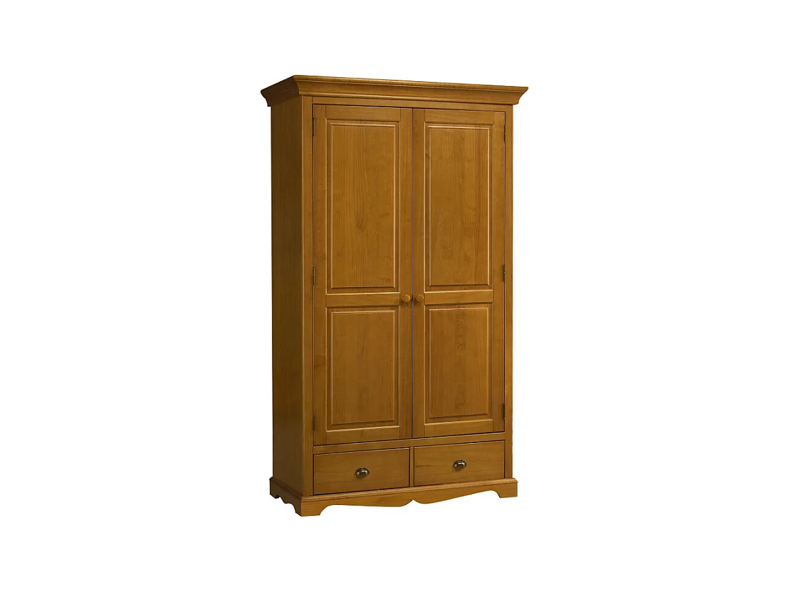 Armoire Penderie Pin Miel 2 Portes 2 Tiroirs 6 Niches L 114.5 H 195 P 54 cm