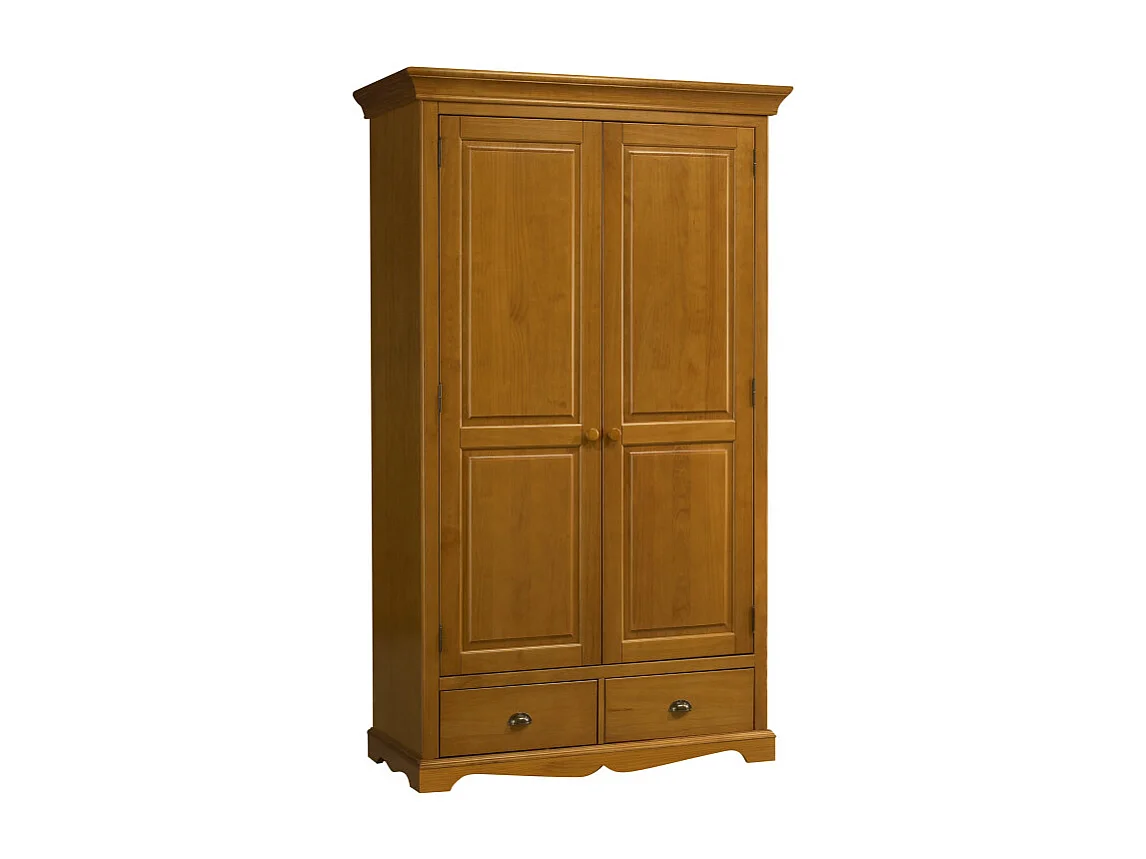 Armoire Penderie Pin Miel 2 Portes 2 Tiroirs 6 Niches L 114.5 H 195 P 54 cm