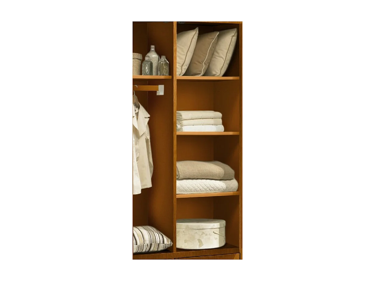 Armoire Penderie Pin Miel 2 Portes 2 Tiroirs 6 Niches L 114.5 H 195 P 54 cm