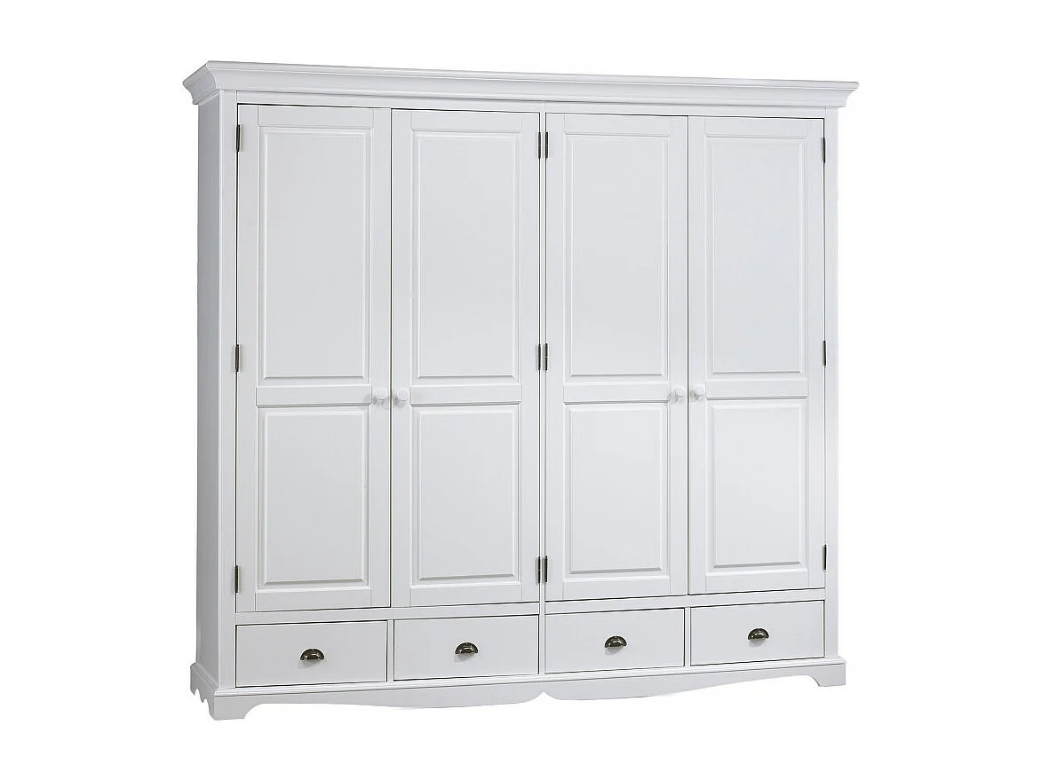 Armoire Penderie Blanche 4 Portes 4 Tiroirs 4 Etagères L 212 H 195 P 54 cm