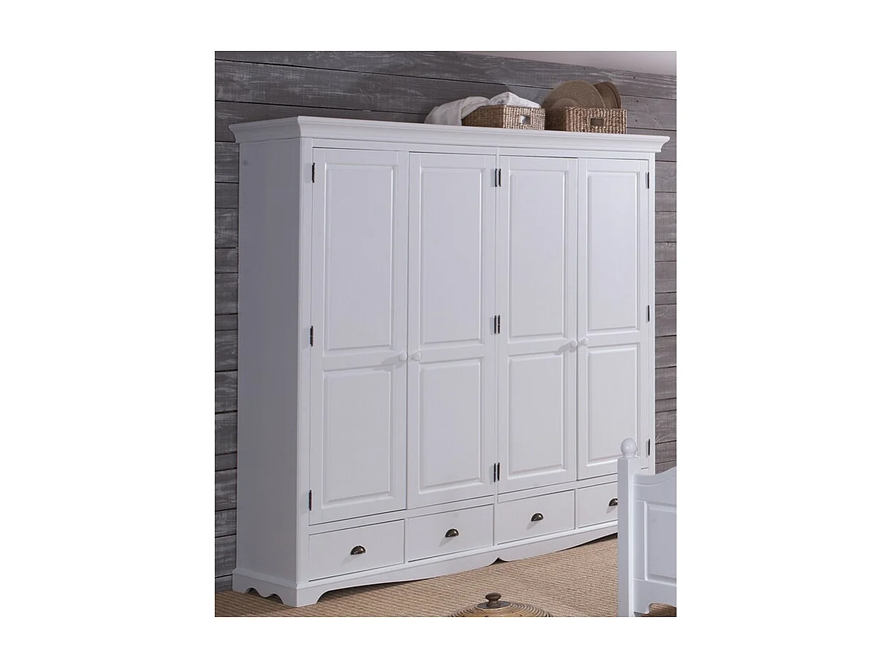 Armoire Penderie Blanche 4 Portes 4 Tiroirs 4 Etagères L 212 H 195 P 54 cm