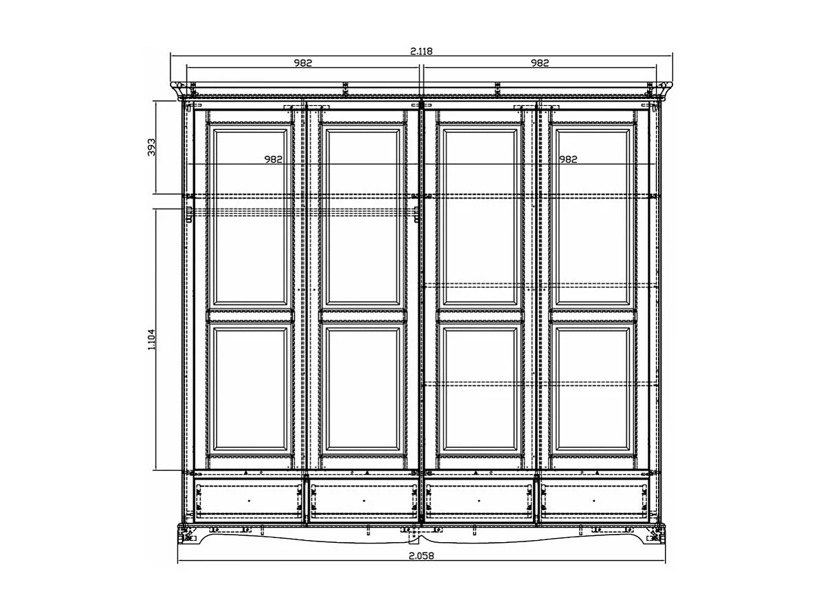 Armoire Penderie Blanche 4 Portes 4 Tiroirs 4 Etagères L 212 H 195 P 54 cm