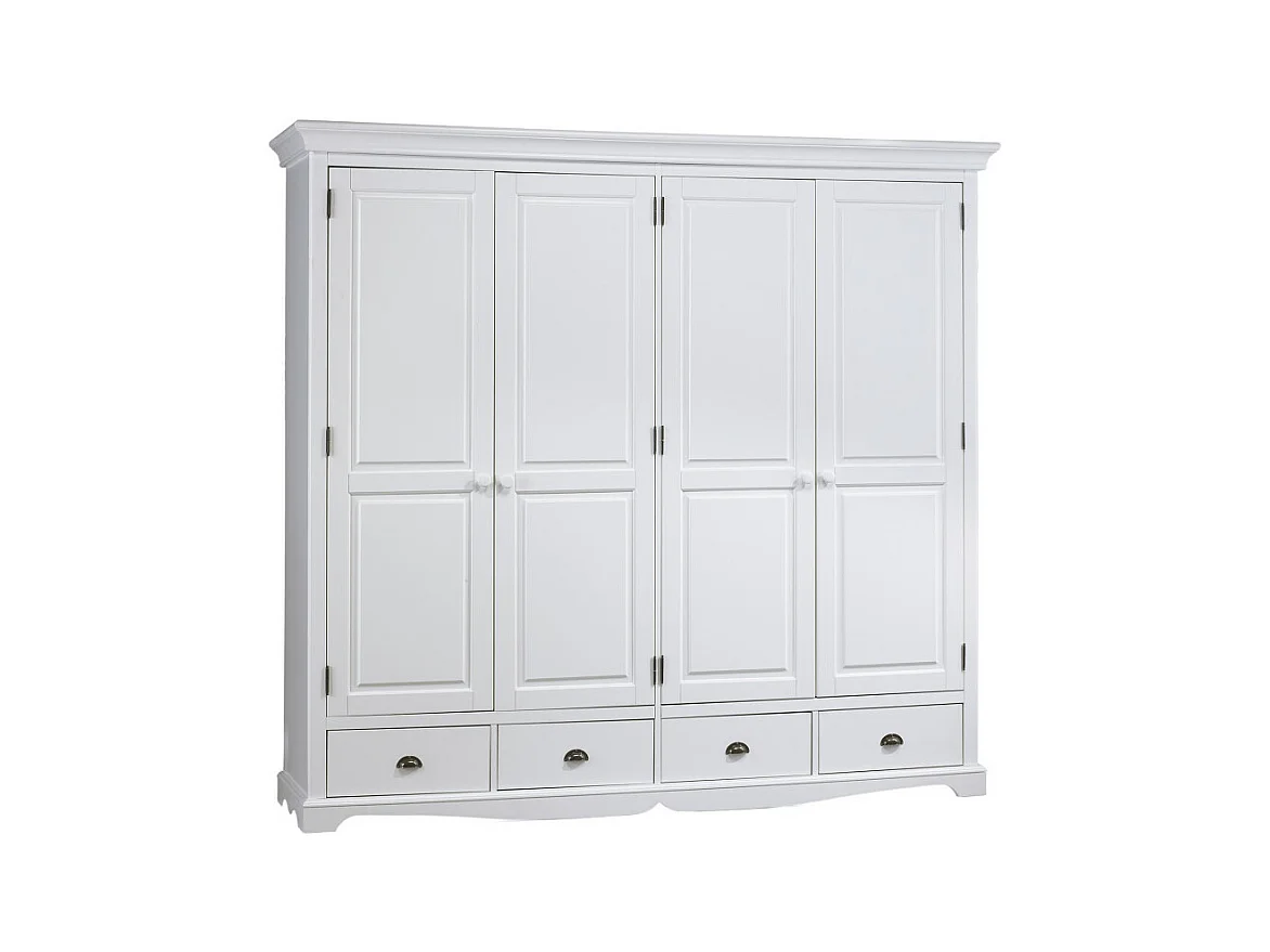 Armoire Penderie Blanche 4 Portes 4 Tiroirs 4 Etagères L 212 H 195 P 54 cm