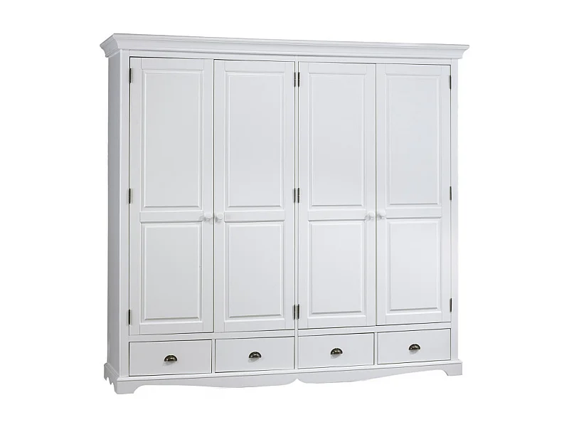 Armoire Penderie Blanche 4 Portes 4 Tiroirs 4 Etagères L 212 H 195 P 54 cm