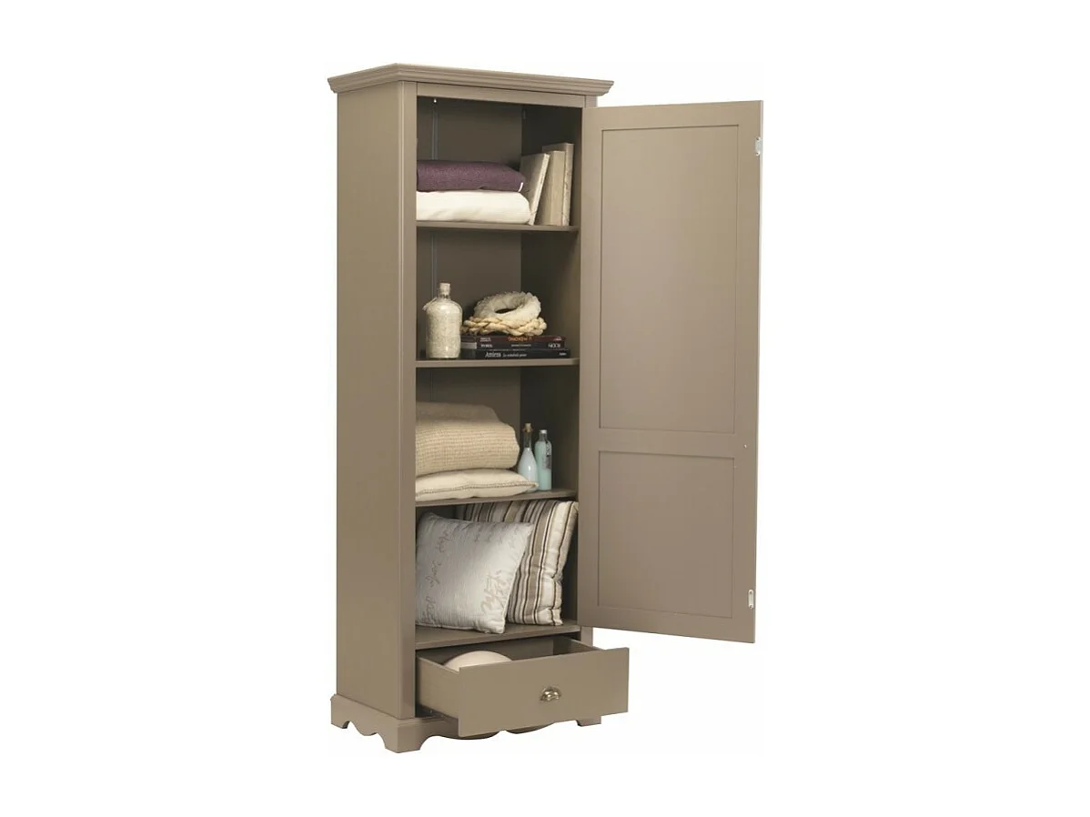 Armoire Bonnetière Taupe Style Anglais 4 Niches L 70 H 186 P 42 cm