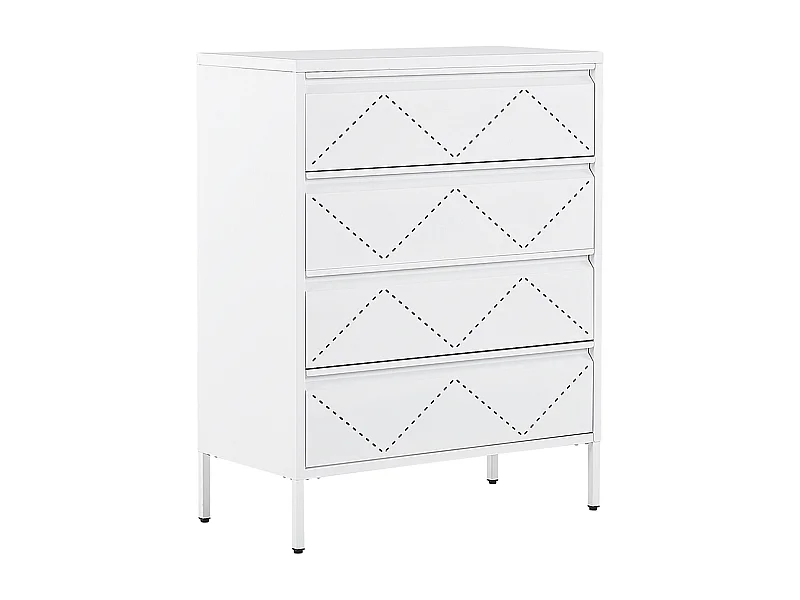 Hohe Kommode mit 4 verziehrten grifflosen Schubladen Stahl weiß