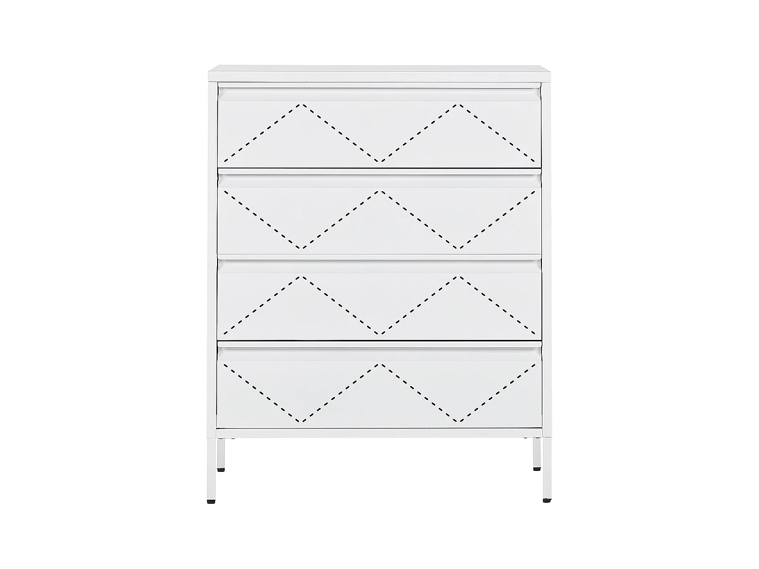 Hohe Kommode mit 4 verziehrten grifflosen Schubladen Stahl weiß